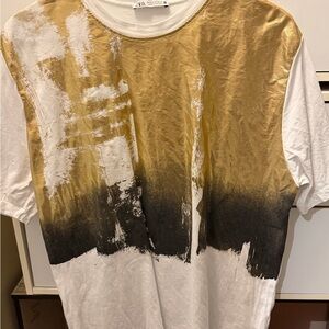Zara White and Gold T-Shirt